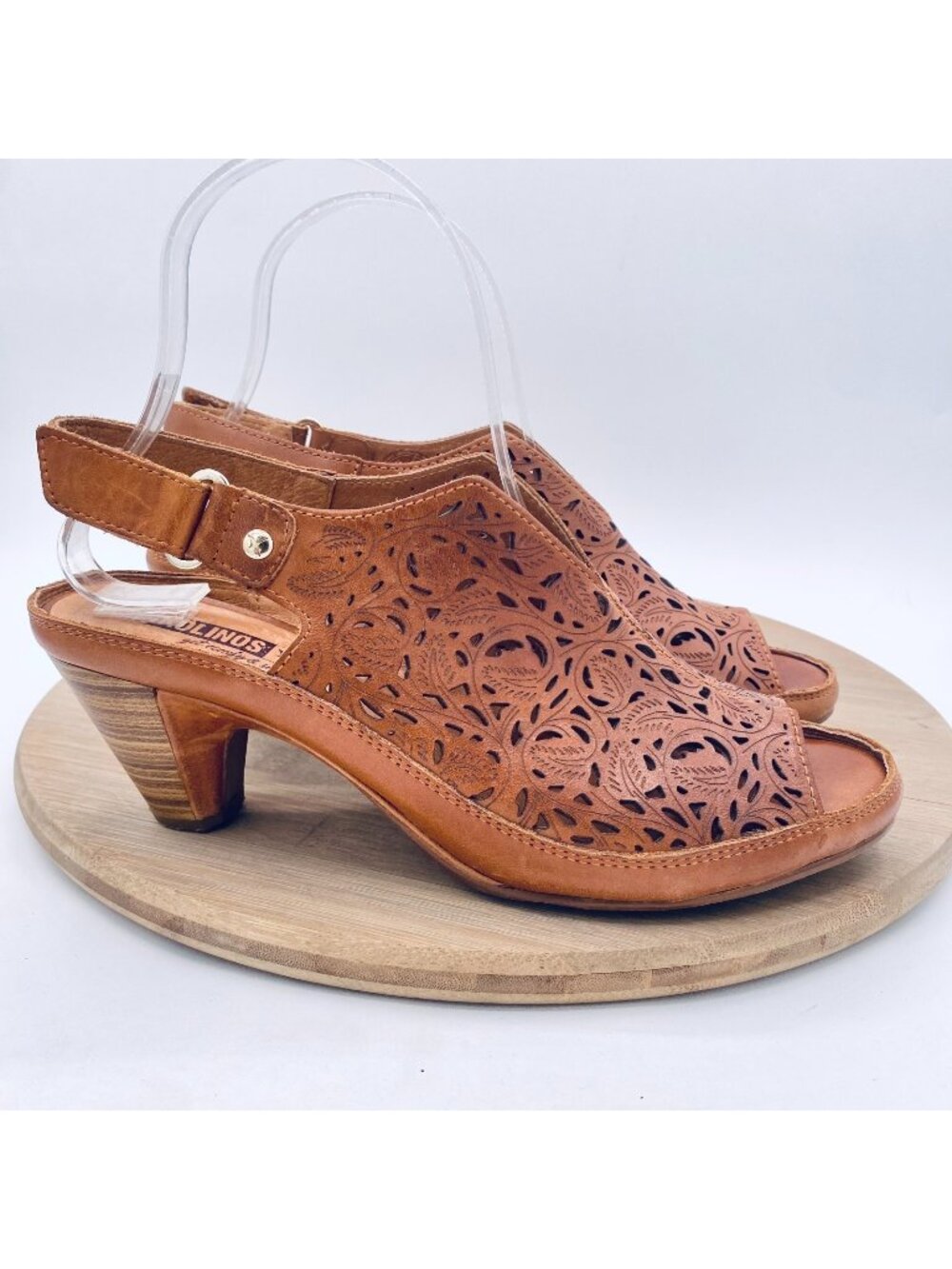 Pikolinos Sandals Womens 7.5 38 Tan Leather Slingback Comfort Java Heels Boho